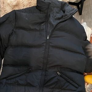 Black Puffer Jacket reversible to gray wool fabric
